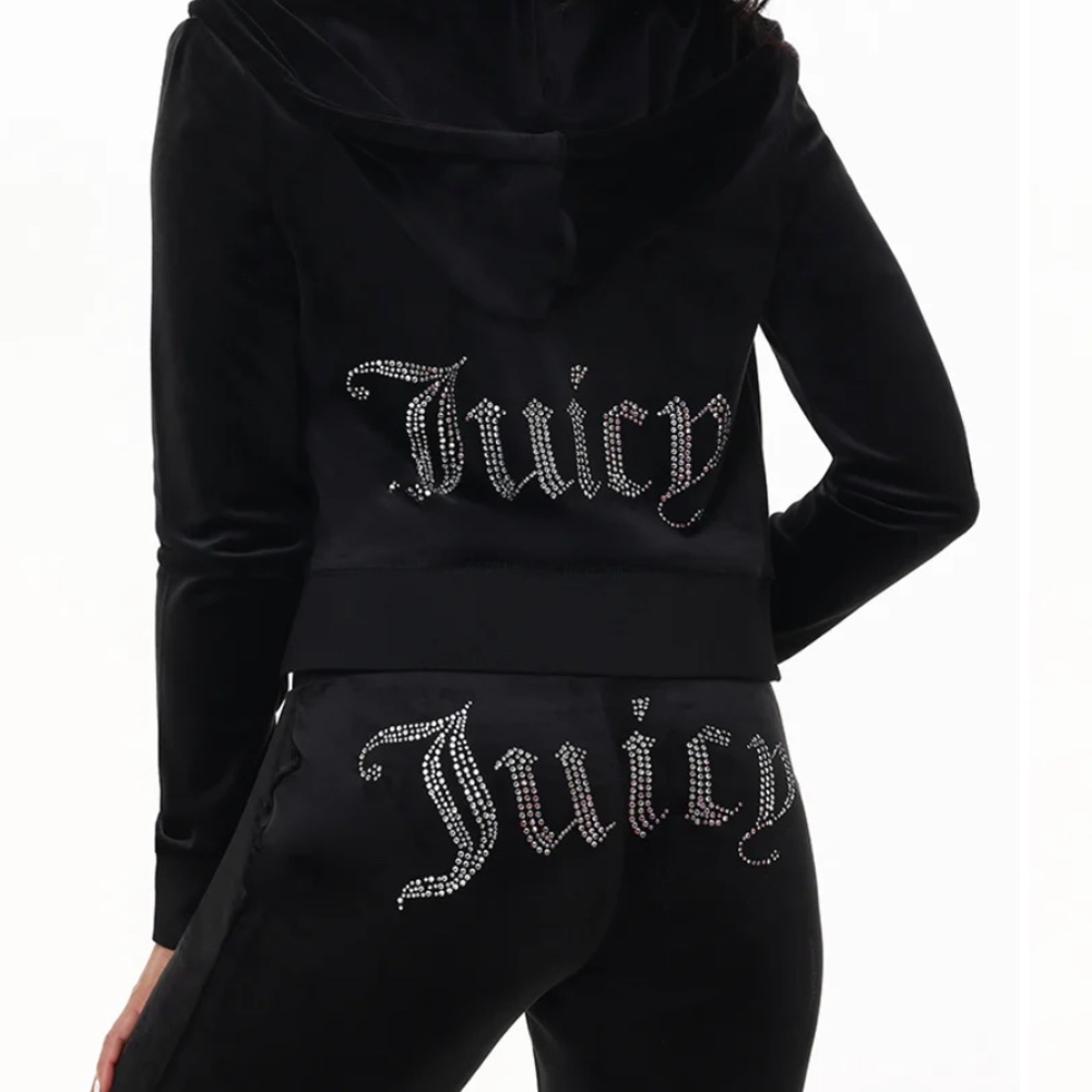 JUICY COUTURE Black Velour OG Bling Tracksuit Hoodie & Pant Set Size M